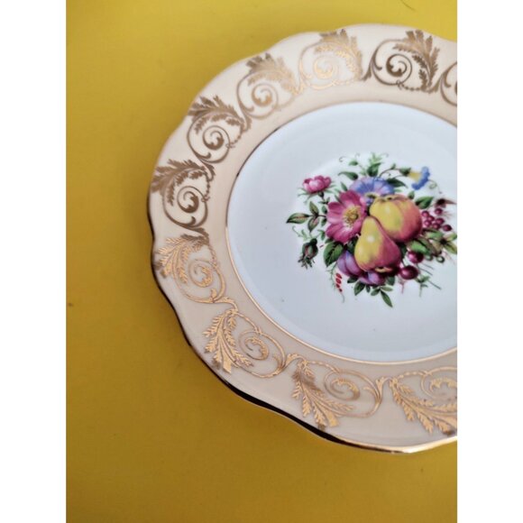 Foley Wide Mouth Teacup and Saucer, Fruit & Floral Bouquet, Gold Accents England - Picture 5 of 10